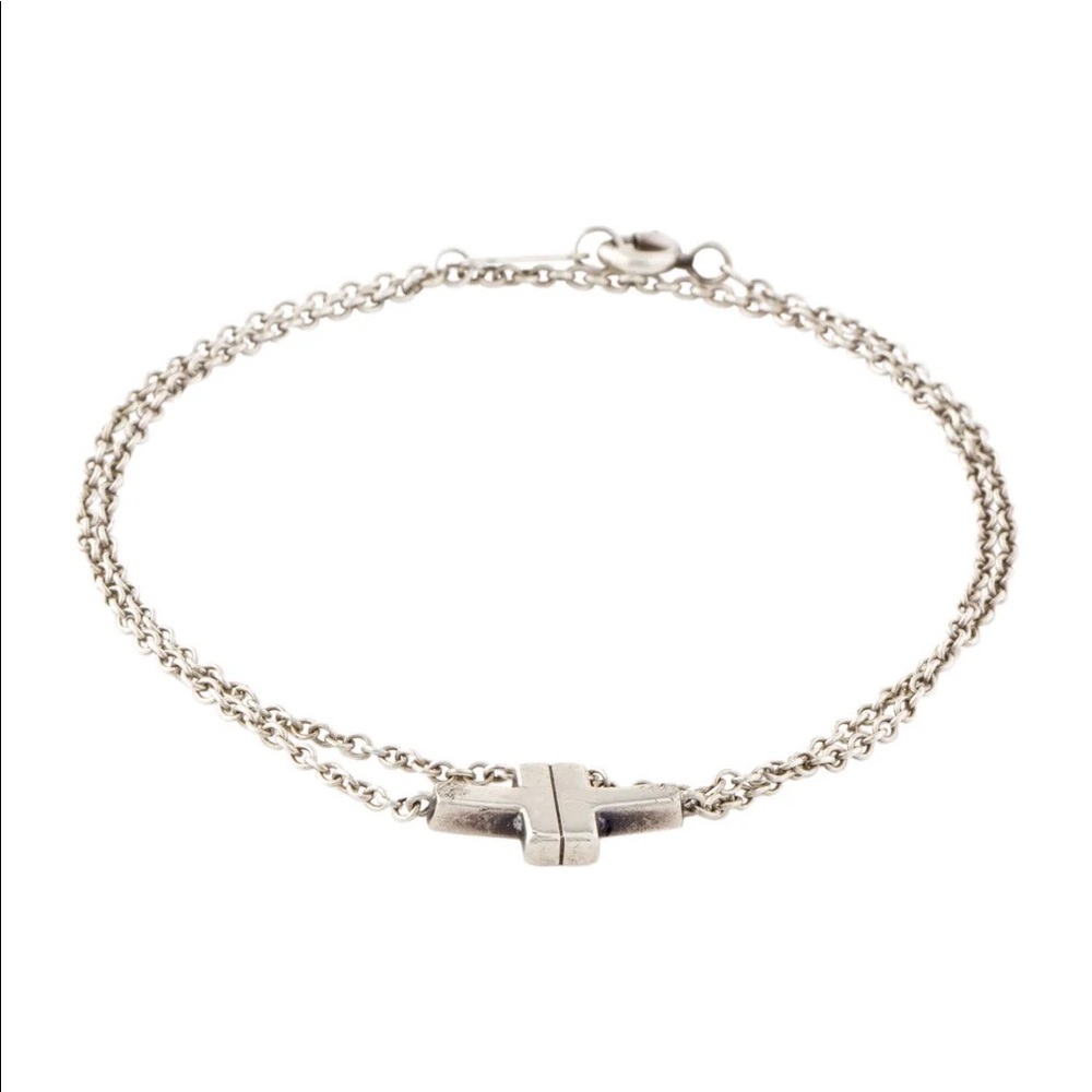 tiffany t double chain bracelet silver/white gold